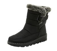 ARtray Women's Fur Fleece Thickened Warm Flat Cotton Shoes Non-Slip Waterproof Snow Boots Chain, B Black, 8 UK