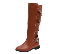 ARtray Women's High Boots Casual Vintage Retro Mid-Calf Pointed High Heel Shoes Waterproof Fisherman Pants with, Brown D, 4 UK