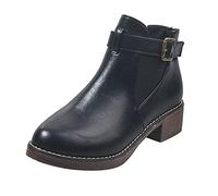 ARtray Women's Short Ankle Boots Fashion Retro Shoes Buckle Belt Leather Boots Lightweight Boots Outdoor Walking Shoes Durable Comfortable Work Shoes Autumn and, Black, 6 UK