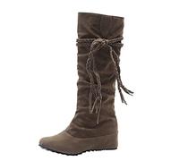 ARtray Women's Winter Boots Round Toe Half Height Boots Invisible Height Adjustable Shoes for Women Casual Smart Party Boots Pure Colour Comfortable Lace-up Boots Ultralight Long Shaft Boots, khaki, 5