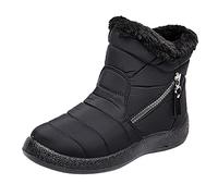 ARtray womens winter boots waterproof velvet lining winter shoes fashion shoes side zipper platform with soft thick sole sports shoes, Black1, 6 UK