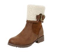 ARtray Women's Winter Boots Waterproof Warm Lined Snow Boots Fashion Retro Buckle Belt Biker Boots Pure Colour Side Zip Half Height Boots for Outdoor Use, brown, 9 UK