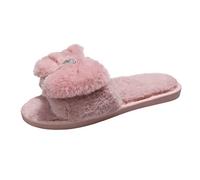 ARtray Women's Yellow Shoes 39 Solid Color Plush Rhinestone Love Bow Decoration Open Toe Flat Casual Cotton Waterproof Shoes Women, Pink, 37 EU