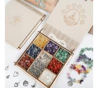 ARTREE Gemstone Beads Set for Bracelets with Wooden Box - 7 Chakras Natural Stone Chips, Jewellery Craft Set with Pendants & Elastic Band, Bracelet Make Yourself DIY Set