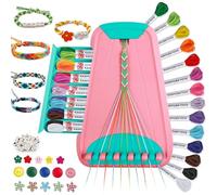 Arts and Crafts for Kids Ages 8-12,Friendship Bracelet Making Kit for Girl,Kids Jewelry Making Kit with 28 Pre-Cut Threads,Christmas Birthday Gifts for Ages 6 7 8 9 10 11 12 Year Old (Pink/Cyan)