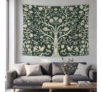Arts&Crafts Tree of Life Tapestry Botanical Birds 200x150 cm | Wall Hanging Tapestry Dark Green Wall Art for Living Room Bedroom Dorm