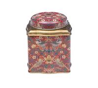 Arts & Crafts William Morris Red Strawberry Thief Wavy Tin Tea Caddy, 105 x 105 x 110 mm