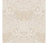 Arts Floral Beige Wallpaper - Flowers Leaves Botanical Naturistic - Textured Stylish Paste The Wall Vinyl