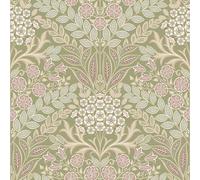 Arts Floral Sage Green Wallpaper - Flowers Leaves Botanical Naturistic - Textured Stylish Paste The Wall Vinyl