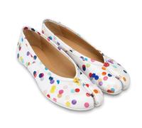 arts fu fu Womens Polka Dot Tabi Split Toe Leather Mary Jane Flats White Genuine Leather & Soft Sheepskin Insole Easy Slip-on Design with Anti-Slip Rubber Sole for All-Day Comfort