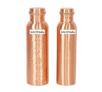 Arts Of India Pure Copper Water Bottle, Drink ware Set, Capacity 1000 ML(34 OZ), Set of 2 (HAMMERED & PLAIN)