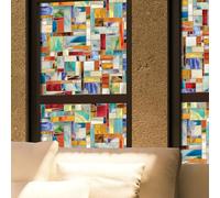 Artscape Montage 61 x 91 cm Window Film - Provides Privacy, Non-Adhesive, Colorful Stained Glass Pattern, UV Protection, Easy to Apply and Removable