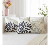 Artscope 2 Pieces Dahlia Floral Blue Light Grey Geometric Cushion Covers 40 x 60 cm, Spring Cushion Bohemian Flowers Decorative Linen for Home Decoration Living Room Bedroom Sofa