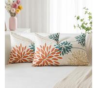 Artscope 2 Pieces Dahlia Floral Orange Blue Geometric Cushion Covers 40 x 60 cm, Spring Cushion Bohemian Flowers Decorative Linen for Home Decoration Living Room Bedroom Sofa