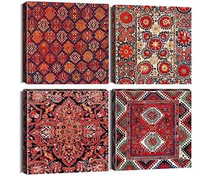 Artscope 4 Pieces Traditional Vintage Wall Art Canvas Prints - Bohemian Turkish Moroccan Style Picture Painting - Modern Wall Artwork Framed for Gifts Bathroom Home Kitchen Office Decor - 30 x 30 CM