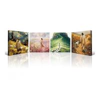 Artscope 4 Pieces Wall Art Canvas Prints - Jesus and Lamb Seasons Picture Painting - God Religious Belief Wall Artwork for Church Bedroom Living Room Home Decor - 30 x 30 CM
