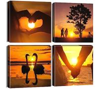 Artscope 4 Pieces Wall Art Canvas Prints - Love at sunset Picture Painting - Modern Wall Artwork Framed for Gifts Bathroom Home Kitchen Office Decor - 30 x 30 CM