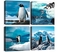Artscope 4 Pieces Wall Art Canvas Prints - Penguin Picture Painting- Modern Wall Artwork Framed for Bathroom Home Office Decor - 30 x 30 CM