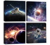 Artscope 4 Pieces Wall Art Canvas Prints - Planet Universe Space Picture Painting - Modern Wall Artwork Framed for Gifts Bathroom Home Kitchen Office Decor - 30 x 30 CM