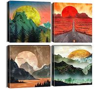 Artscope 4 Pieces Wall Art Canvas Prints - Sunrise Sunset Picture Painting - Modern Wall Artwork Framed for Gifts Bathroom Home Kitchen Office Decor - 30 x 30 CM