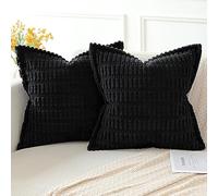 Artscope Black Cushion Covers Set of 2 Corduroy Decorative Square Striped Pillowcase with Stitched Edge Pillow Covers 45x45cm for Home Decor Sofa Bedroom Car