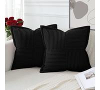 Artscope Corduroy Cushion Covers Pack of 2 Modern Patchwork Throw Pillow Covers Soft Pillowcase Broadside Decorative Textured Cushions for Home decor Sofa Bedroom Couch Black 60x60cm