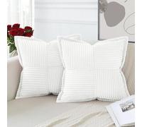 Artscope Corduroy Cushion Covers Pack of 2 Modern Patchwork Throw Pillow Covers Soft Pillowcase Broadside Decorative Textured Cushions for Home decor Sofa Bedroom Couch White 60x60cm