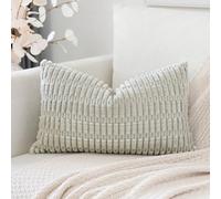 Artscope Corduroy Set of 1 Cushion Cover 40x60 cm Super Soft Boho Striped Lumbar Pillow Covers Case Decorative Modern Cushion Covers for Sofa Couch Bedroom Car Decor Light Grey