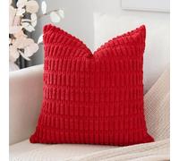 Artscope Corduroy Set of 1 Cushion Cover 60x60 cm Super Soft Boho Striped Square Pillow Covers Case Decorative Modern Cushion Covers for Sofa Couch Bedroom Car Decor Red