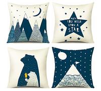Artscope Cozy Cushion Covers, Pack of 4 Soft Velvet North Pole and Stars Print Pattern Decorative Throw Pillow Covers Cases for Sofa Couch Bedroom Living Room Home Decor 45x45CM - Blue