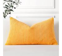 Artscope Cozy Striped Corduroy Cushion Cover 30x50cm Super Soft Decorative Oblong Throw Pillow Covers Case for Sofa Couch Bedroom Car Decor 12 x 20 Inches, Yellow