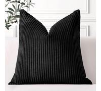 Artscope Cozy Striped Corduroy Cushion Cover 60x60cm Super Soft Decorative Square Throw Pillow Covers Case for Sofa Couch Bedroom Car Decor 24 x 24 Inches, Black