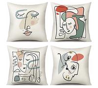 Artscope Cushion Cover Set of 4 Linen Decorative Square Pillowcase Pillow Cover 45x45cm for Home Decor Sofa Bedroom Car (Abstract face, Covers)