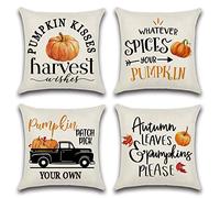 Artscope Fall Cushion Covers 45x45cm Set of 4 Pumpkin Maple Leaf Harvest Truck Outdoor Fall Pillows Decorative Throw Pillows Farmhouse Thanksgiving Autumn Cushion Case for Couch