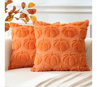 Artscope Fall Cushion Covers Set of 2 Autumn Pumpkin Throw Pillow Covers for Sofa Couch Bed Living Room Soft Plush Short Wool Velvet Farmhouse Pillowcases for Halloween 50x50cm Orange