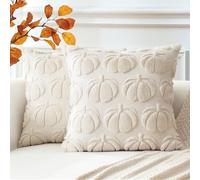 Artscope Fall Cushion Covers Set of 2 Autumn Pumpkin Throw Pillow Covers for Sofa Couch Bed Living Room Soft Plush Short Wool Velvet Farmhouse Pillowcases for Halloween 60x60cm Cream Beige