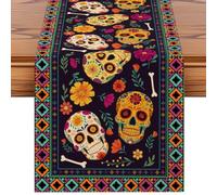 Artscope Halloween Table Runner Day of the Dead with Colorful Skull and Flower Pattern Seasonal Kitchen Dining Table Runner Decoration for Home Fall Party Decor 40x300 cm