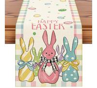 Artscope Happy Easter Table Runner Spring Easter Holiday with Colorful Plaid Buffalo Check Bunny Rabbit Pattern Seasonal Kitchen Dining Table Runner Decoration for Home Spring Party Decor 40x240cm