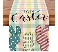 Artscope Happy Easter Table Runner Spring Easter Holiday with Colorful Plaid Bunny Rabbit Pattern Seasonal Kitchen Dining Table Runner Decoration for Home Spring Party Decor 40x300cm