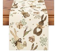 Artscope Happy Easter Table Runner Spring Easter Holiday with Hearts Bunny and Eggs Pattern Seasonal Kitchen Dining Table Runner Decoration for Home Spring Party Decor 40x240cm