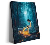 Artscope Jesus and Lamb Canvas Wall Art Jesus Running After Lost Lamb Wall Art Canvas Prints for Prayer Room Baptism Serenity Prayer Church Decor - 30 x 40 CM