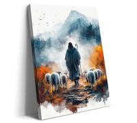 Artscope Jesus and Lamb Christian Canvas Wall Art Picture Wall Decor Jesus Guards the Lambs Christ Painting Poster Print Artwork for Living Room Bedroom Church - 30 x 40 CM