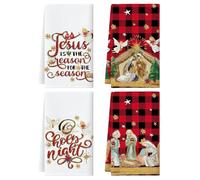 Artscope Merry Christmas Black Red Buffalo Plaid Kitchen Towels Dish Towels 45x66 cm, Set of 4 God Jesus Angel with Sayings Winter Decoration Hand Towels for Cleaning Cute Design Home Decor