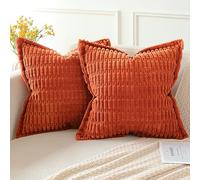 Artscope Orange Cushion Covers Set of 2 Corduroy Decorative Square Striped Pillowcase with Stitched Edge Pillow Covers 50x50cm for Home Decor Sofa Bedroom Car