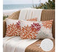 Artscope Outdoor Waterproof Orange Red Cushion Covers Geometric 30x50cm Set of 2 Blue Green Dahlia Floral Pillowcases Outdoor Flowers Pillow Covers for Patio Garden Bench Sofa Farmhouse Decor