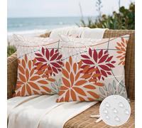 Artscope Outdoor Waterproof Orange Red Cushion Covers Geometric 50x50cm Set of 2 Blue Green Dahlia Floral Pillowcases Outdoor Flowers Pillow Covers for Patio Garden Bench Sofa Farmhouse Decor
