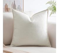 Artscope Pack of 1 Cream White Decorative Cushion Cover 16x16 Inch Linen Texture Couch Throw Pillows Farmhouse Pillow Covers with Elegant Design for Sofa Bedroom Living Room Home Decor 40 x 40 CM