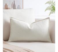 Artscope Pack of 1 Cream White Lumbar Cushion Cover 16x24 Inch Linen Texture Couch Throw Pillows Farmhouse Pillow Covers with Elegant Design for Sofa Bedroom Living Room Home Decor 40 x 60 CM