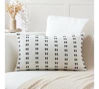 Artscope Pack of 1 Striped Geometric Cushion Cover 40x60cm Soft Lumbar Pillowcase Decorative Farmhouse Accent Couch Throw Pillow Cover for Living Room Bedroom Black + White