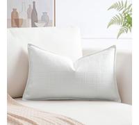 Artscope Pack of 1 White Lumbar Cushion Cover 12x20 Inch Linen Texture Couch Throw Pillows Farmhouse Pillow Covers with Elegant Design for Sofa Bedroom Living Room Home Decor 30 x 50 CM